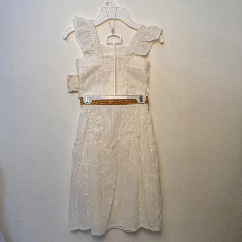 Haute Hippie Style Girls White Eyelet 2-Piece Crop Top and Skirt Set with Belt